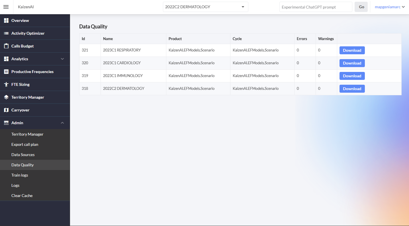 Data Governance · Quality checks. Review data errors and warnings before running your planning models.